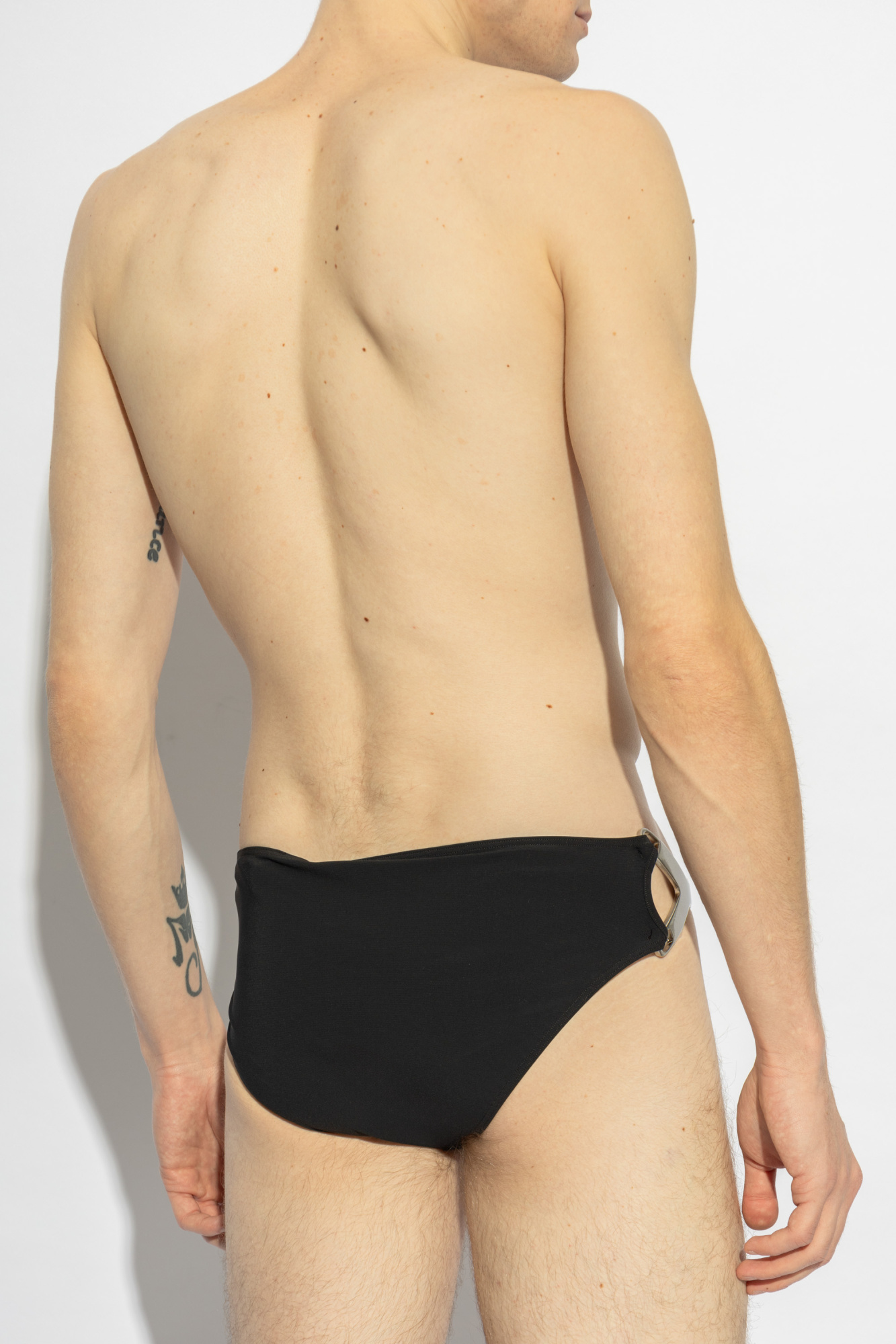 【送料&関税込】Rick Owens Stretch Ribbed Fitted Briefs Black Penta Swim Briefs by Rick Owens on Sale